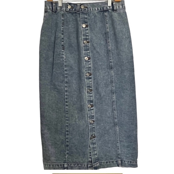 Long Denim Button Up Skirt Size Large - Picture 1 of 8